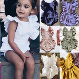 Baby Girl Ruffled Solid Color Sleeveless Backless Romper