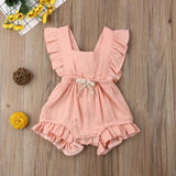Baby Girl Ruffled Solid Color Sleeveless Backless Romper