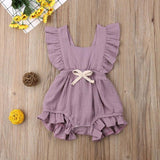 Baby Girl Ruffled Solid Color Sleeveless Backless Romper